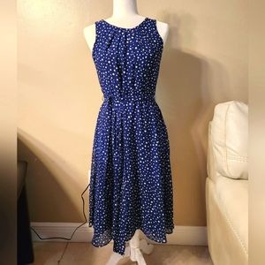 Blue&white polkadot dress silk lined